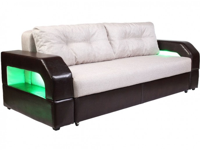 Диван-еврокнижка "Манчестер" с подсветкой рогожка бежевый