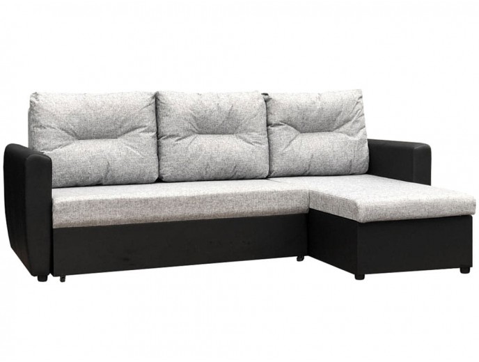 Угловой диван "Амстердам" рогожка серый экокожа черный